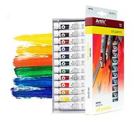 MP-ARTIX PAINTS, Set de Óleo para Artistas, 12 tubos de 12 ml, No Tóxico, Colores Surtidos, Se Puede Usar en Lienzos, Madera, Metal, Ideal para Mezclar Colores, Técnica de pintura al Oleo