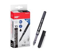MP - Bolígrafo de Tinta Líquida con Punta de Bola Resistente de 0.5mm, Apto para Uso Escolar y Trabajo, Pack 12 unidades - Color Negro