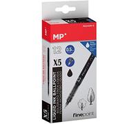MP - Bolígrafo de Tinta Líquida con Punta de Bola Resistente de 0.5mm, Apto para Uso Escolar y Trabajo, Pack 12 unidades - Color Negro