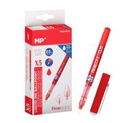MP - Bolígrafo de Tinta Líquida con Punta de Bola Resistente de 0.5mm, Apto para Uso Escolar y Trabajo, Pack 12 unidades - Color Rojo