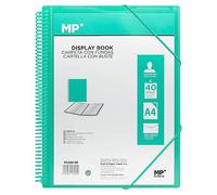 MP, Carpeta de 40 Fundas Transparentes con Espiral y Gomas, Incluye Sobre con Botón, para Uso Académico y Oficina, Color Turquesa