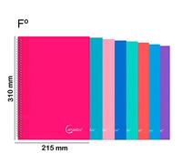 MP-CERVANTES, Cuadernos A4, Pack de 8 Cuadernos con Cuadrícula 4x4 mm, Cuaderno Tapa Blanda, Cuaderno 80 Hojas, Cuaderno con Espiral, Papel de 60 gr, Tamaño Folio, Medidas: 21,5x31cm, 8 Colores