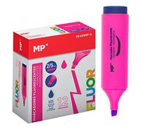 MP - Pack 12 Subrayadores Fluorescentes a Base de Agua, Punta Biselada, Antisecado, para Estudiantes, Niños, Adolescentes, Adultos, Uso Escolar y Trabajo, Rosa