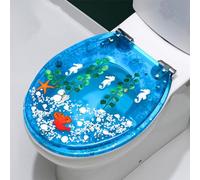 MPENGOZ Asiento de Inodoro con Efecto 3D, diseño de Acoplamiento Cerrado, Resina de Concha y Grava Real, bisagras de Acero Inoxidable, fácil instalación, Duradero y Elegante, mej