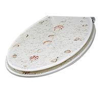MPENGOZ Asiento de Inodoro de Resina ecológico con bisagra Ajustable de Acero Inoxidable, Tapa Ovalada de liberación rápida en Carcasa Blanca lechosa