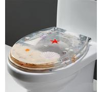 MPENGOZ Asiento de Inodoro Serie 3D Diseño de Acoplamiento Cerrado Resina de Concha y Grava Real Bisagras de Acero Inoxidable Fácil instalación Decoración de baño única Duradero