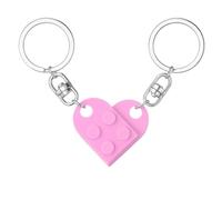 MPK Llavero de corazón de ladrillo a juego para novio, novia, día de San Valentín, cosas para él, amigos, amor, regalo, Rosa claro, Small