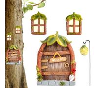 MplehDa Puerta de jardín de hadas en miniatura para jardín, puerta de hadas y ventana para árboles, casa de plantas de misterio de cuento de hadas vintage, brilla en la oscuridad en miniatura para