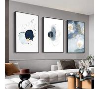 MPLONG 3 lienzos abstractos enmarcados para pared, obras de arte en azul, blanco y gris, simple y elegante para decoración de sala de estar, dormitorio, oficina