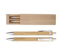 MPM Juego natural de bolígrafo y micropencil en una caja de papel con un patrón de bambú veneado, A10.4122.5371