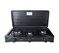 Mpm kn-03/1kb cocina gas portátil camping, 3 quemadores, rejilla esmaltada, tapa protectora, normativa g30-37 mbar, , negro