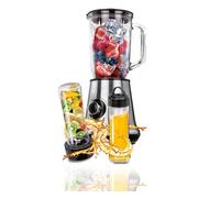 Mpm mbl-15m batidora vaso americana, jarra cristal 1l + 2 vasos smothie to go 600 ml, picahielo, función pulso, 450, plata