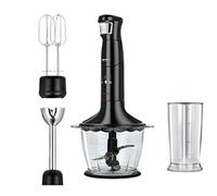 MPM MBL-29/C Set de Batidora de Mano, Picadora Multiusos, Batidora Varilla, Velocidad Regulable, Vaso Picador 1L, Vaso Mezclador 700ml, Sin BPA, Acero Inoxidable, 1200W