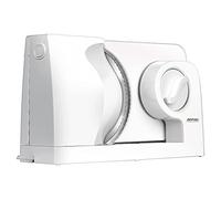 MPM MKR-05 Cortafiambres Eléctrico Plegable, Loncheador Rebanador de Pan, Grosor de Corte Ajustable hasta 15mm, Protector de Dedos, Disco Corte de Acero Inoxidable 17 cm, 150W, Blanco