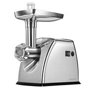 MPM MMM-07M Picadora de Carne eléctrica de Acero Inoxidable, con embutidora de Salchichas, 3 Discos de Corte, Engranaje metálico, función inversa, Accesorios, 1800 W