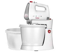MPM MMR-22Z Batidora Amasadora Repostería con 2 Boles Giratorios de 3 Litros, sin BPA, 5 Velocidades + Turbo, Varillas y Gancho Amasar Acero Inox, Blanco, 750W