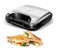MPM MOP-19M Sandwichera Eléctrica para 2 Sandwiches, 4 en forma de Triángulo, Placas Antiadherentes, Temperatura Automática, Compacta, Acabado Acero Inoxidable, 750W
