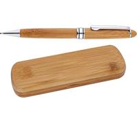 MPM Quality Bolígrafo de madera en caja de bambú, respetuoso con el medio ambiente, respetuoso con el medio ambiente, elegante bolígrafo de madera/metal, caja de madera, madera clara/plata brillante,