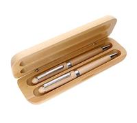 MPM Quality Bolígrafo de madera y microlápiz en caja de bambú, respetuoso con el medio ambiente, elegante, lápiz de madera/metal, caja de madera, tinta azul