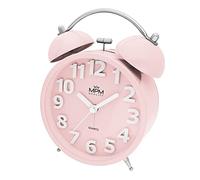 MPM Quality Despertador de Metal de diseño en Colores de Moda, Color Rosa, Esfera 3D, Movimiento de Cuarzo, función de luz LED, analógico, Timbre clásico, Despierta Incluso a los más Grandes