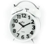 MPM Quality Despertador de Metal de diseño en Colores Pastel de Moda, Color Blanco, Esfera 3D, Movimiento de Cuarzo, función de luz, analógico, Timbre clásico, Despierta Incluso a los más Grandes