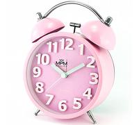 MPM Quality Despertador de Metal de diseño en Colores Pastel de Moda, Color Rosa, Esfera 3D, Movimiento de Cuarzo, función de luz, analógico, Timbre clásico, Despierta Incluso a los más Grandes