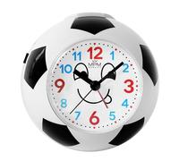 MPM Quality Despertador Infantil de diseño, plástico, diseño de fútbol y Sonrisa, Blanco/Negro, Barrido de Cuarzo, melodía de Despertador a elección, analógico, Alarma Fuerte, habitación Infantil,
