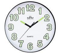 MPM Quality Lumini - Reloj de pared con luminiscencia, movimiento de cuarzo, color blanco y negro, decoración de pared, diámetro 300 x 40 mm, reloj de pared redondo moderno para salón, cocina, oficina