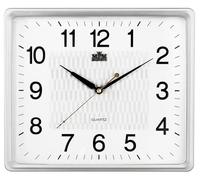 MPM Quality Reloj de pared cuadrado de plástico con números arábigos, blanco, movimiento de cuarzo barrido, 318 x 358 x 38 mm, moderno, analógico, para decoración de pared, para salón, cocina, oficina