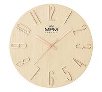 MPM Quality Reloj de Pared de diseño, Color Crema/Dorado, con Fecha, números 3D, Movimiento preciso de Cuarzo, diámetro de 305 mm, decoración Moderna para salón, Dormitorio u Oficina