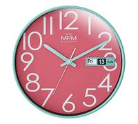 MPM Quality Reloj de Pared de diseño Turquesa y Rosa, con Fecha, Movimiento preciso de Cuarzo, diámetro de 305 mm, decoración Moderna para salón, Dormitorio u Oficina
