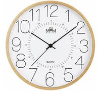 MPM Quality Reloj de Pared de imitación de Madera, Marco de plástico con Efecto Madera, Madera Clara, Movimiento de Cuarzo, Drenaje Suave, diámetro 300 x 42 mm, decoración de Pared, Estilo Moderno,