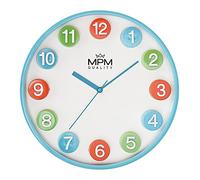 MPM Quality Reloj de Pared de plástico Colorido para niños, Azul/Colorido, números 3D Grandes, Movimiento de Cuarzo Barrido para Jugar sin