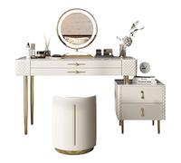 MPOPO Tocador Consejo de tocador con Espejo Iluminado Pantalla táctil, Gran gabinete Almacenamiento 4 cajones y sofá Redonda