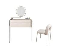 MPOPO Tocador Pies Transparentes de acrílico la Parte Superior Mesa Vidrio Templado Visible con Espejo Luminoso Giratorio Regulable del cajón(I)