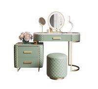 MPOPO Tocador Tocador de mármol, Mesa Maquillaje rodeada Cuero, mesita Noche retráctil con Espejo Iluminado Regulable, 3 cajones(B,80)