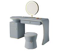 MPOPO Tocador Tocador y mesita de Noche en uno, rodeado Cuero Silicona Dormitorio Espejo emisor luz Regulable(D)