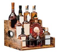 Mppchhn Estantería para Botellas de Licor | Organizador para Sirope de Café | Expositor Retro de Madera para Botellas de Whisky de 3 Niveles para Hogar Cocina Coleccionistas Aficionados Apartamentos