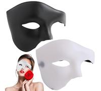 MPQDFG 2 piezas Halloween Fantasma Opera Máscara Media Cara, Máscara Fantasma Media Cara Con Un Solo Ojo, Máscara Adulto Prom Mardi Gras, Unisex (Negro, Blanco)