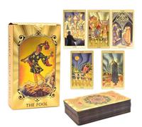 MPQDFG Baraja de Tarot de lámina Dorada de 78 Piezas, Juego de Cartas, Diseño Dorado Impermeable PVC, Impermeable y Antiarrugas, baraja de Tarot Rider Waite (Estrellas y Luna, Dorado)