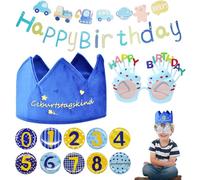 MPQDFG Corona de Infantil Cumpleaños con números intercambiables del 0 al 8 y banderines y 1 par de gafas de sol para decoración de fiestas Reutilizables Regalo de cumpleaños para disfrazar a un niño
