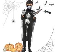 MPQDFG Disfraz De Esqueleto Para Halloween: Máscara, Guantes, Cuchillo Falso, Capa De Vampiro - Para Niños, Fiesta De Carnaval