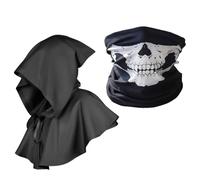 MPQDFG Disfraz de la Parca 2 piezas con capa de sombrero y máscara facial, resistente al viento y al polvo, disfraz medieval de Halloween, disfraz de rol para hombres y mujeres