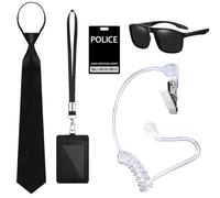 Mprocen 6 accesorios de disfraz de agente, accesorios de disfraz de inteligencia, juego de disfraz con gafas de sol negras, corbata, tarjeta de identificación y soporte para tarjetas para hombres