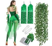 Mprocen Juego de 6 accesorios glamurosos de hiedra de Halloween para mujeres adultas, incluye falda de tul verde hiedra con patrón de vid y guantes de lentejuelas, disfraz de Halloween para mujer