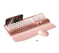 MPTOG Colorido teclado inalámbrico para computadora y mouse con soporte para teléfono, reposamuñecas, teclas de máquina de escribir, inalámbrico de 2.4 GHz, mouse óptico de tamaño completo para PC y