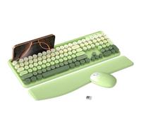 MPTOG Colorido teclado inalámbrico para computadora y mouse con soporte para teléfono, reposamuñecas, teclas de máquina de escribir, inalámbrico de 2.4 GHz, mouse óptico de tamaño completo para PC y