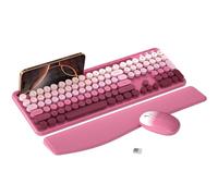MPTOG Colorido teclado inalámbrico para computadora y mouse con soporte para teléfono, reposamuñecas, teclas de máquina de escribir, inalámbrico de 2.4 GHz, mouse óptico de tamaño completo para PC y