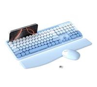 MPTOG Colorido teclado inalámbrico para computadora y mouse con soporte para teléfono, reposamuñecas, teclas de máquina de escribir, inalámbrico de 2.4 GHz, mouse óptico de tamaño completo para PC y