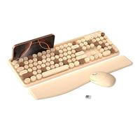 MPTOG Combo colorido de teclado y mouse inalámbricos para computadora con soporte para teléfono, reposamuñecas, teclas de máquina de escribir, inalámbrico de 2.4 GHz, mouse óptico de tamaño completo